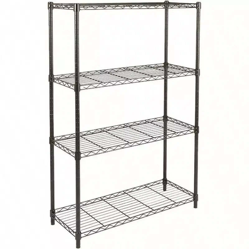 4 - Shelf Heavy Duty Steel Wire Rack Storage Shelving Organizer Kitchen Garage 36 Inch Lx 14 Inch Wx 54 Inch H Black Adjustable