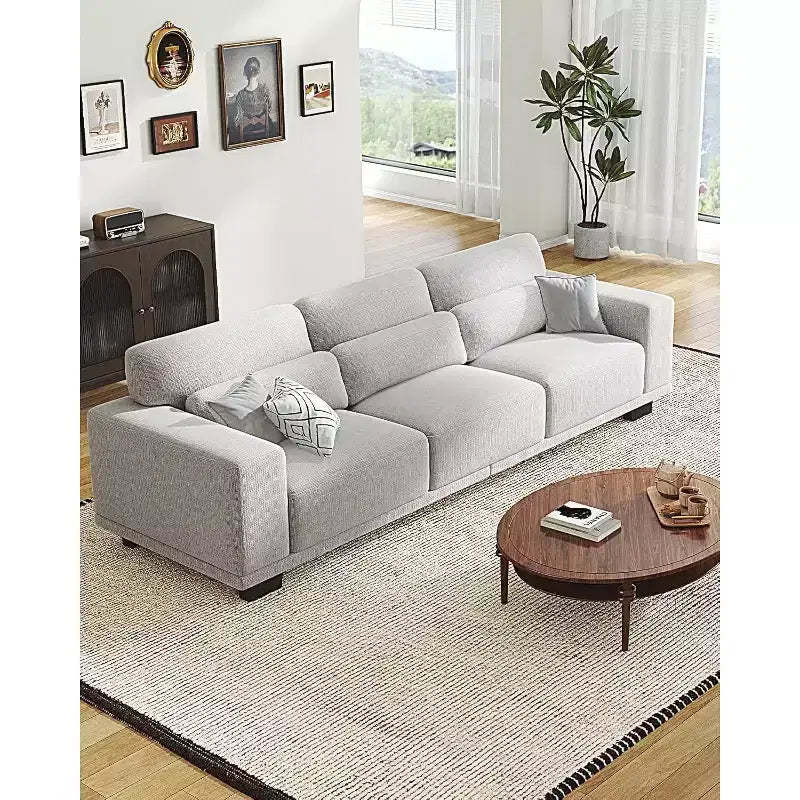 89 Comfy 3 Seater Sofa, 3 Seater Couch for Living Room, Supportive with Thickened Cushion, Removable & Washable Covers, Cotton-Linen Couches, Grey