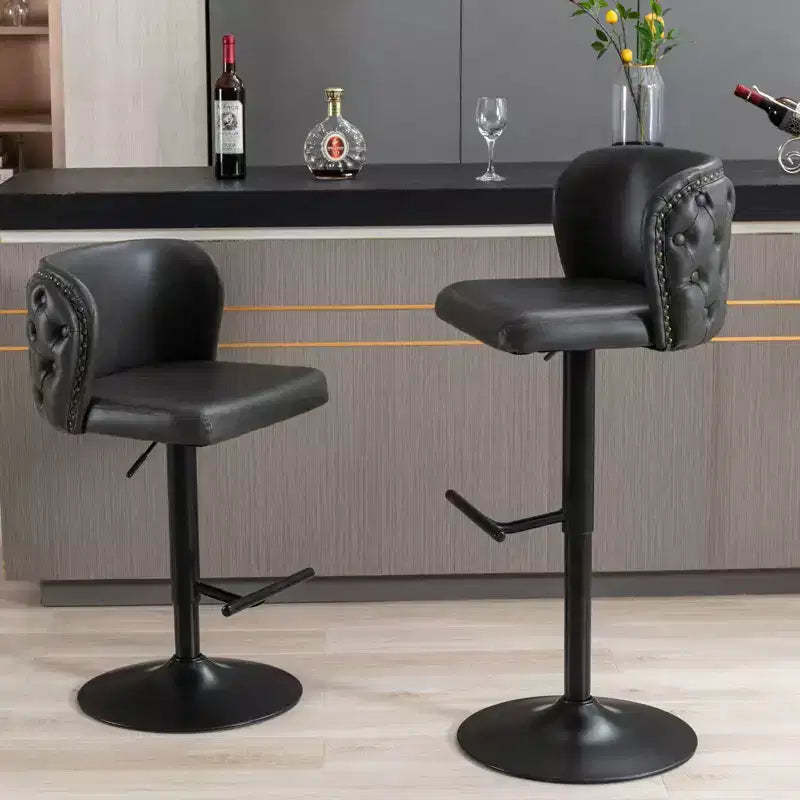 TUYOHW Swivel Counter Height Bar Stools Set of 2,PU Leather Bar Chairs with Tufted Back,Adjusatble Height Dining Chairs for Kitchen,Home Bar