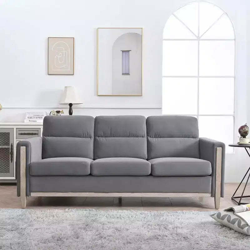 Modern Upholstered Sofa, 3-Seater Sofa with Side Pocket Wood Frame Mid-Century Modern Upholstered Loveseat for Living Room Bedroom Office Gray