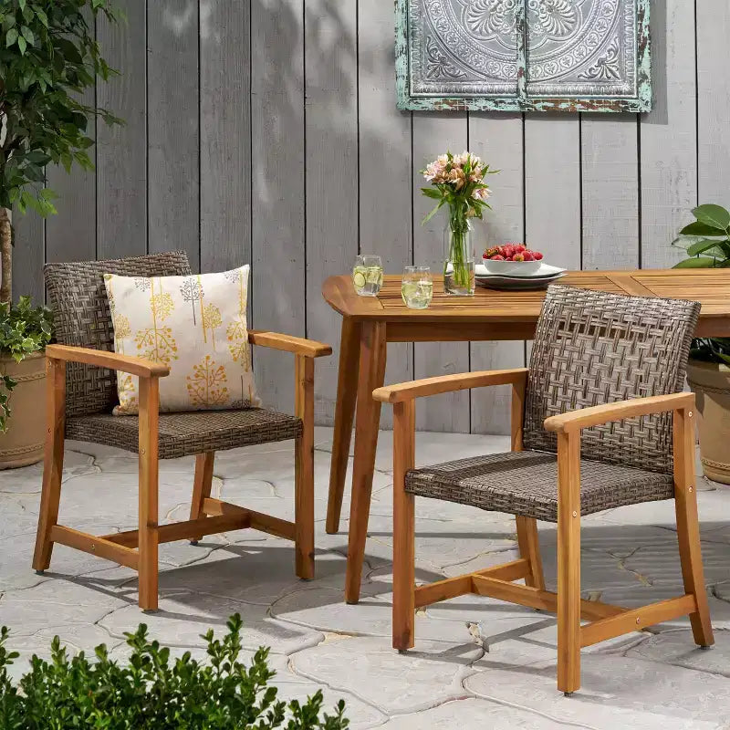 MAYEERTY Set of 2 Patio Acacia Wood Outdoor Dining Chairs with Woven Seating 400lbs Capacity