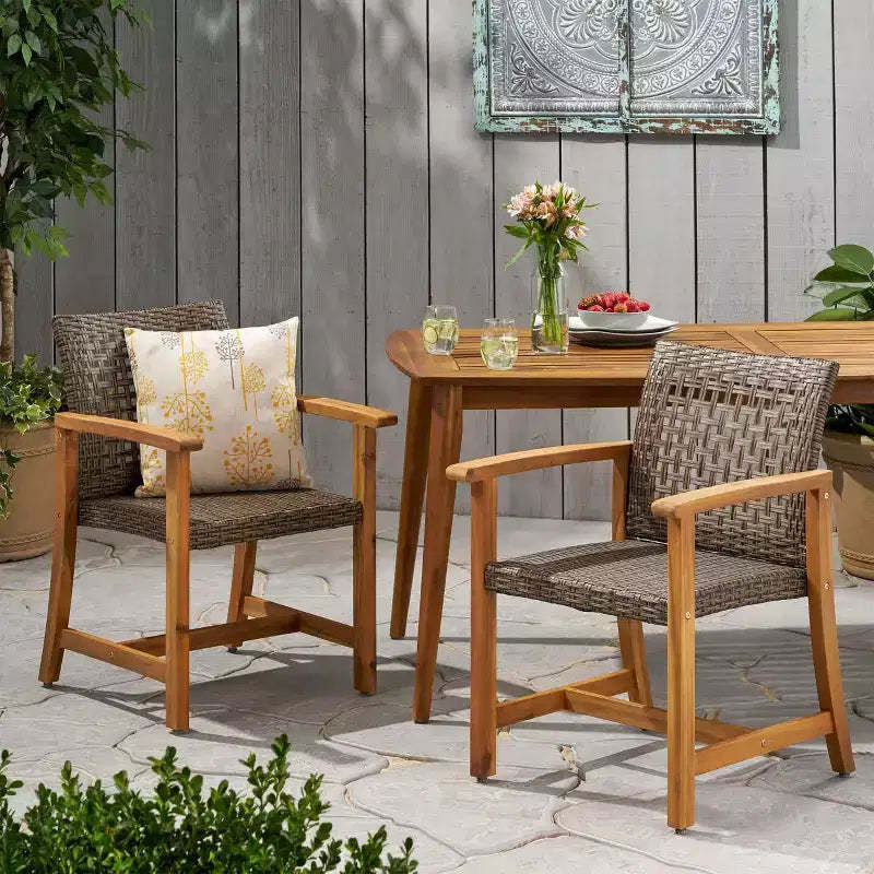 MAYEERTY Set of 2 Patio Acacia Wood Outdoor Dining Chairs with Woven Seating 400lbs Capacity