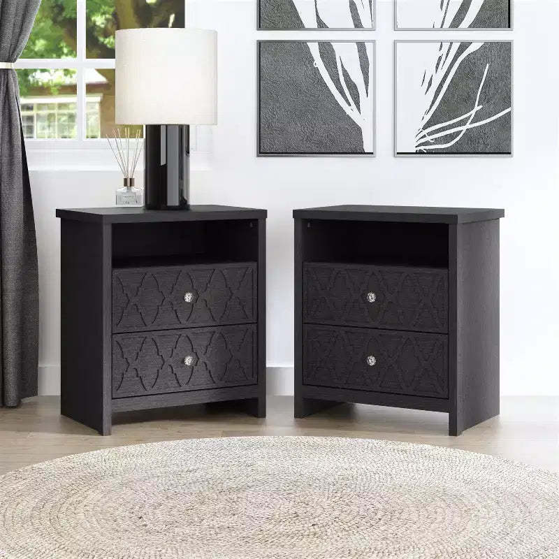 Galano Modern 2-Drawer Nightstands with Storage Shelf Set of 2 22.8 W  15.7 D  26.8 H