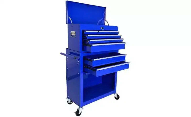 8-Drawer Rolling Tool Cabinet - Blue, Mobile & Spacious, for Warehouse/Mechanic Use
