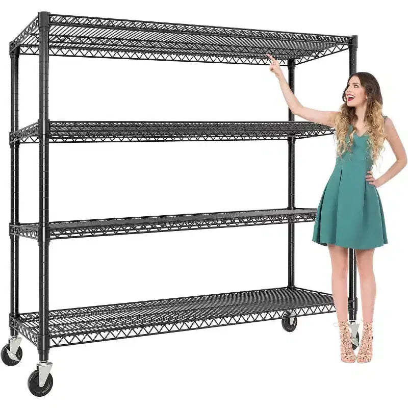 5-Tier or 4-Tier Metal Storage Shelves with Wheels, 59 W 3300 LBS Capacity Heavy Duty Adjustable Wire Rack for Garage, Pantry, Kitchen