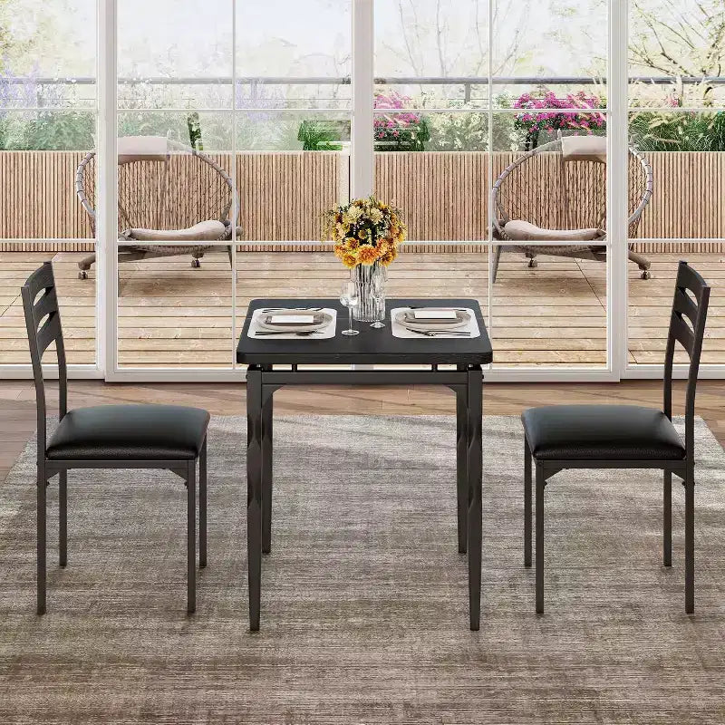Dining Table, 3 Piece Dining Table Set for 2, Table Set with Spiral Table Legs, Space Saving and Modern Design for Dining Room, Apartment, Black