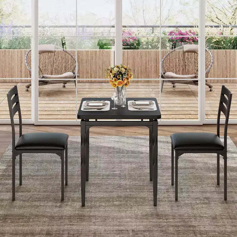 Dining Table, 3 Piece Dining Table Set for 2, Table Set with Spiral Table Legs, Space Saving and Modern Design for Dining Room, Apartment, Black