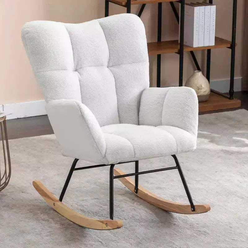 MAYEERTY Teddy Fabric Nursery Rocking Chair, Indoor Living Room Use, Ivory