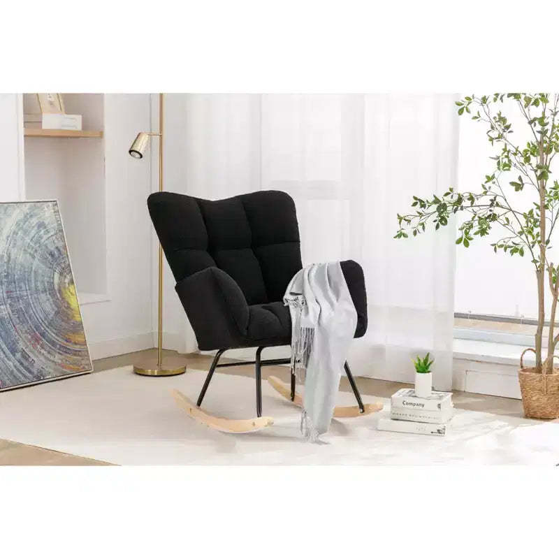 MAYEERTY Teddy Fabric Nursery Rocking Chair, Indoor Living Room Use, Black