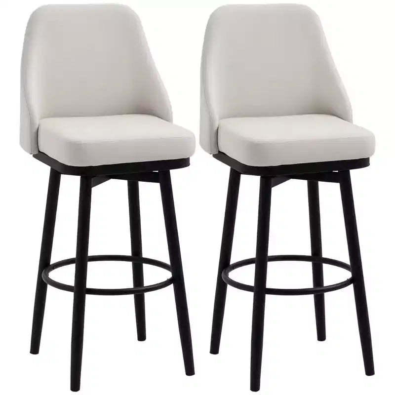 Bar Height Bar Stools Set of 2, Modern 360 Degree Swivel Kitchen Chairs with Steel Legs and Footrest, 29.5 Inch Seat Height Upholstered Barstools
