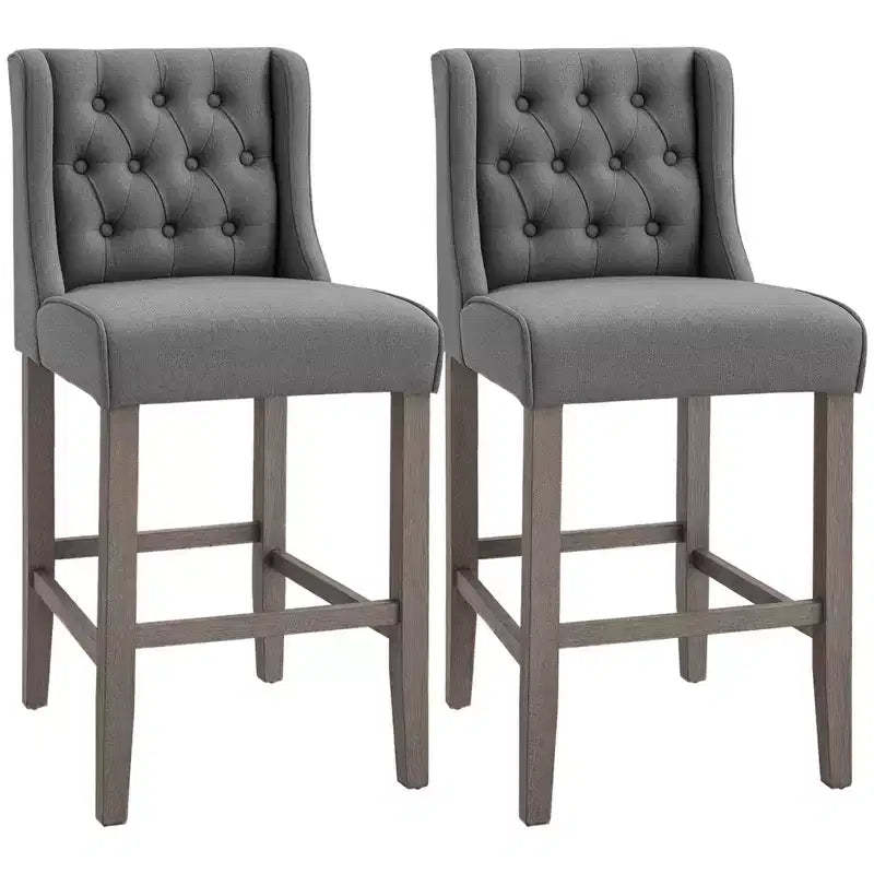 26.25 Counter Height Bar Stools, Tufted Wingback Armless Upholstered Dining Chair with Rubber Wood Legs, Set of 2