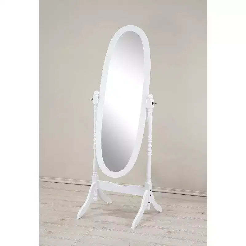 Full Length Tilting Floor Cheval Mirror, White Wood Frame Decorative Dressing Mirror for Bedroom