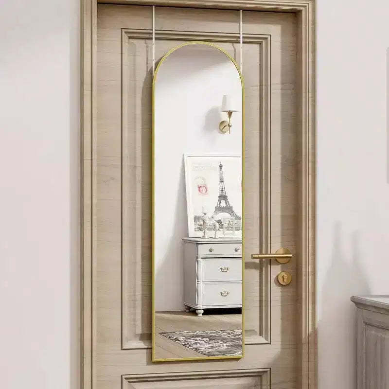 Door Mirror Full Length Over Door Wall Mirror 14x48 Inch Gold Hanging Rectangular Home Decor Mirror Strong Metal Frame