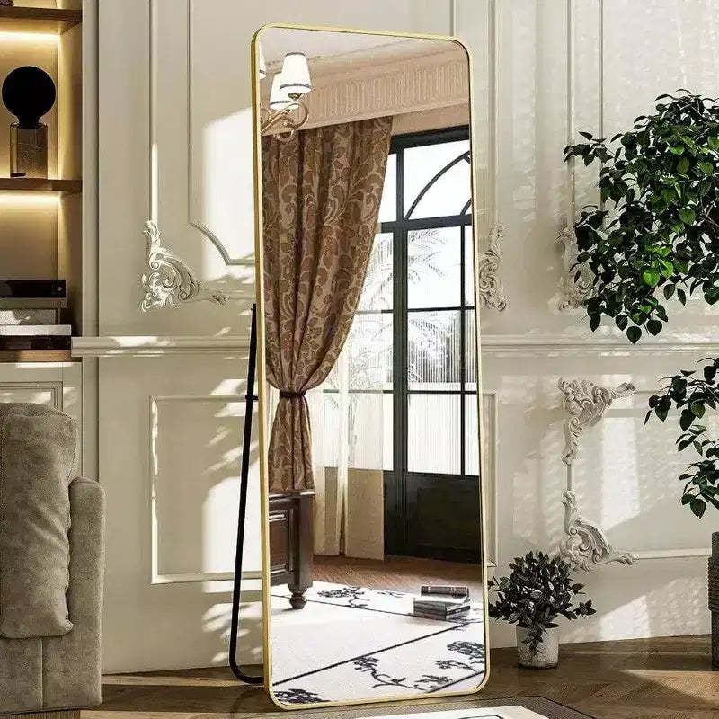 56 Inchx 21 Inch Full Length Mirror with Gold Rounded Corner Aluminum Frame for Living Room Bedroom Cloakroom Wall Standing Mirror