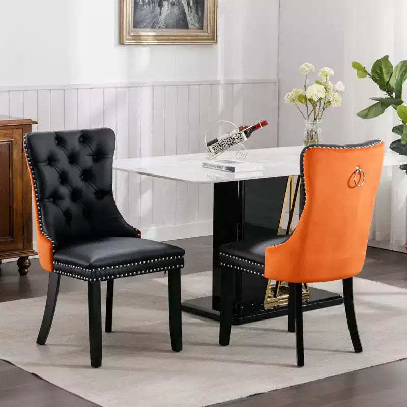 TUYOHW 2-Toned Tufted Dining Chairs Set of 2,Nailhead Trim Modern Side Chairs for Dining Room and Kitchen,PU&Velvet Upholstery,Home Decor