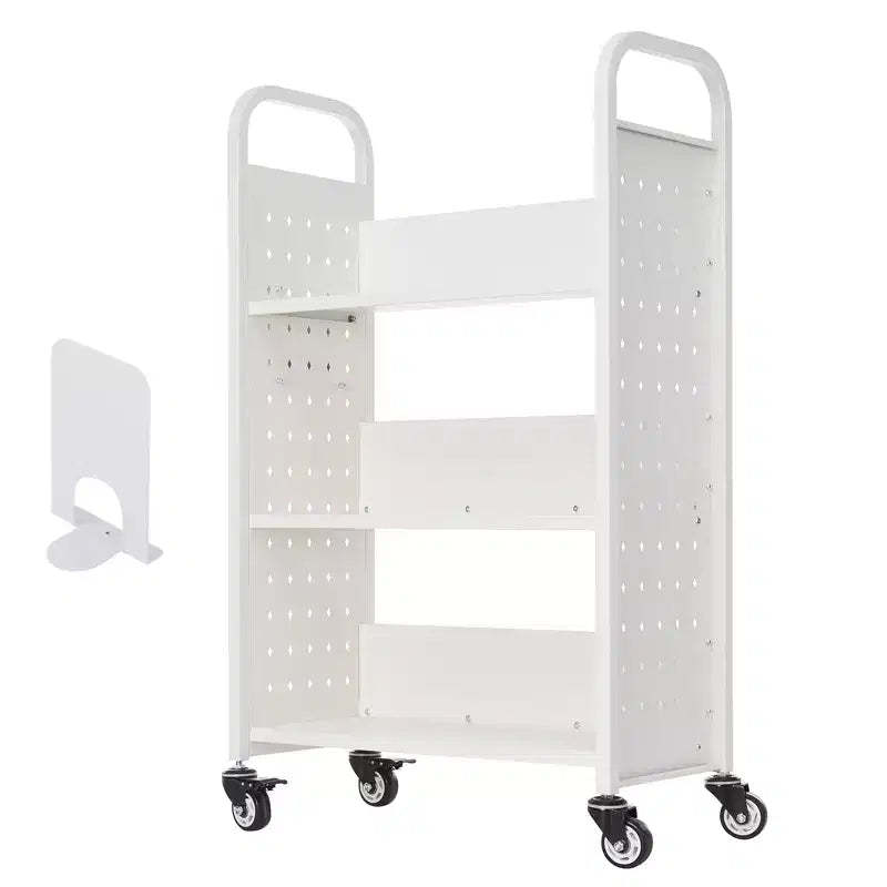 VEVOR Rolling Library Book Cart, 330 lbs Capacity, 30.3 x 15 x 48.0-Inch Library Cart,Single Sided L-Shaped Shelves with 3-Inch Lockable Wheels,White