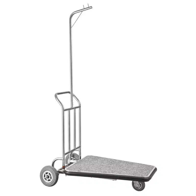 VEVOR Luggage Cart, 600 LBS Load Capacity, 3 Wheel Stainless Steel Bellman Cart, Valet Cart with Grey Carpeted Deck and Rubber Wheels, Silver