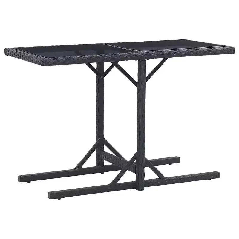 vidaXL Outdoor Dining Table Patio Garden Wicker Table with Glass Top PE Rattan