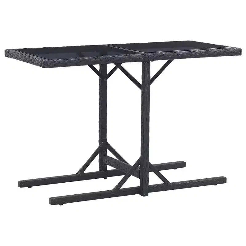 vidaXL Outdoor Dining Table Patio Garden Wicker Table with Glass Top PE Rattan
