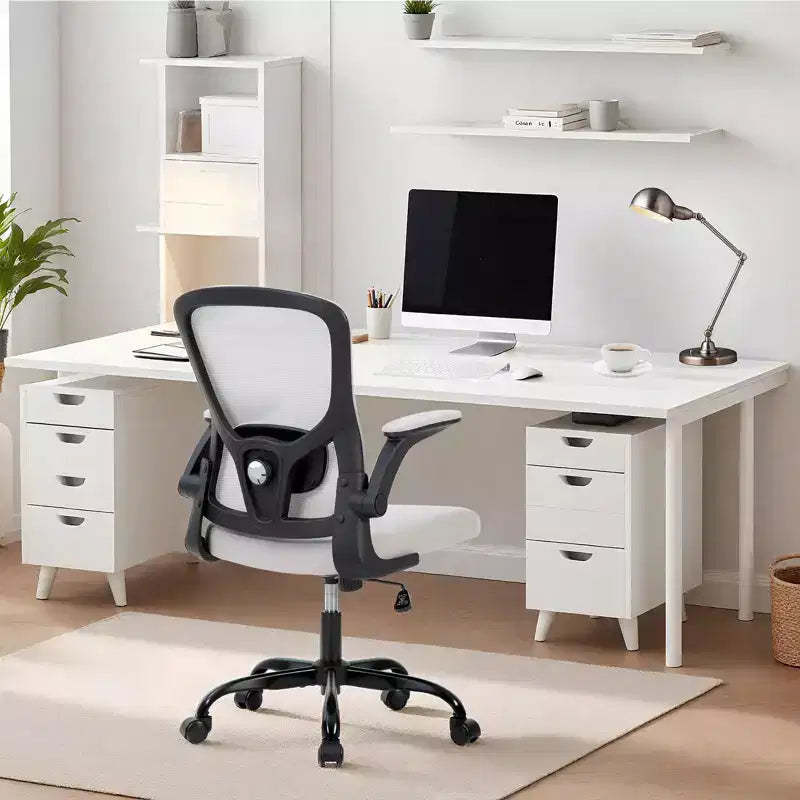 Mesh Office Chair with Adjustable Lumbar Support, -Up Armrest Rolling Work Chair, Comfy Computer Chair Gray