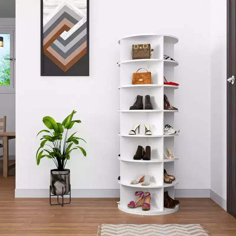 Rotating Shoe Rack Tower, 360 Round Rotating Storage Tower, White Spinning Shoe Rack Tower Shoe Storage