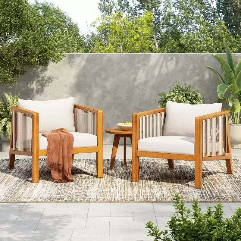 Christopher Knight Home Rylor Modern Outdoor Acacia Wood Upholstered Chairs with Cushions