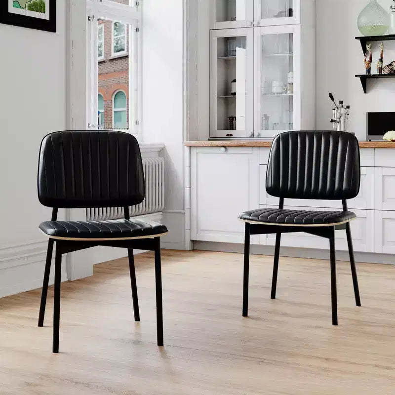 Luck Live Farmhouse Dining Chair, Upholstered Leather Seat Back, Stylish Side Chair For Kitchen Dining Room Living Room, Black
