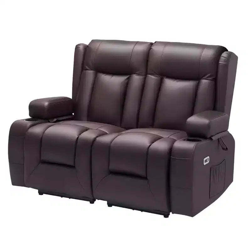 VEVOR Loveseat Recliner Sofa, Power Reclining Couch with Heating & Massage and Timer, PU Leather Electric Recliner Sofa with USB Ports, Brown