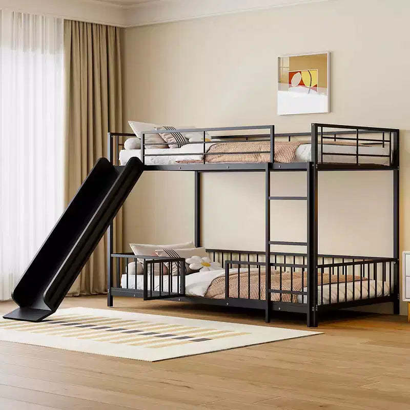 MAYEERTY Full Over Full Metal Bunk Bed, Slide Guardrails, Kids Bedroom, White