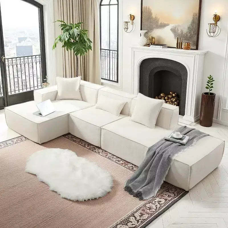 Christopher Knight Home Pyren 129.5 Modern L-Shaped 3-Seater Upholstered Sectional Sofa