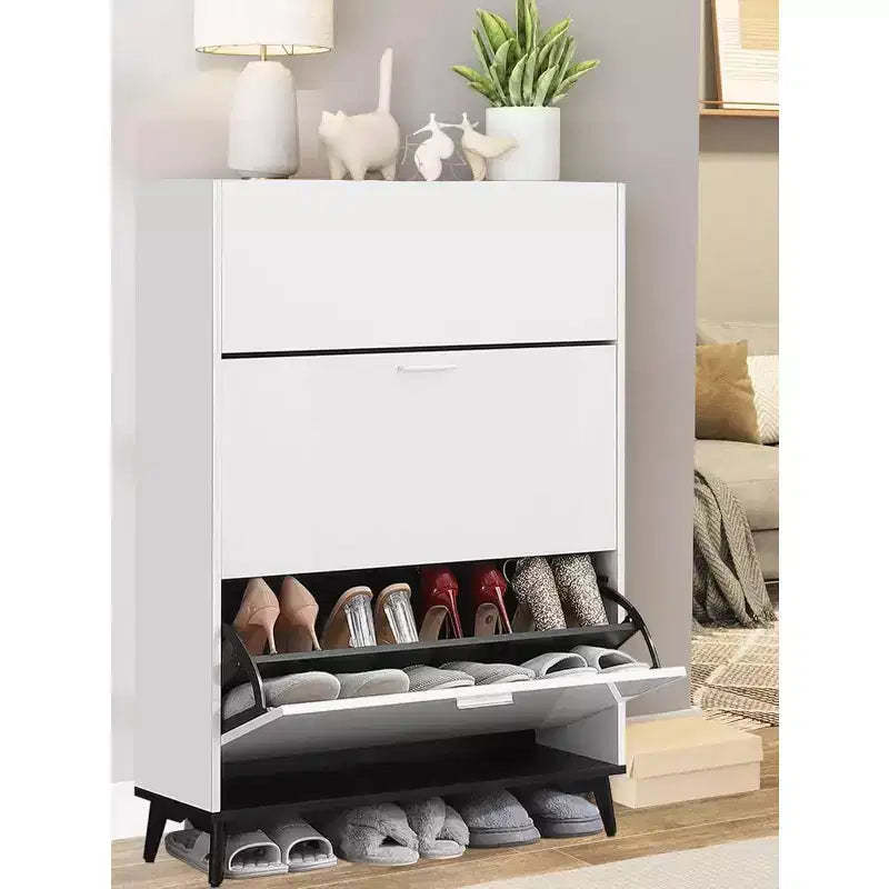 Acekool Tall Shoe Cabinet with 3 Flip Drawers, Slim Shoe Storage Organizer for 18 Pairs for Entryway, Hallway, Closet