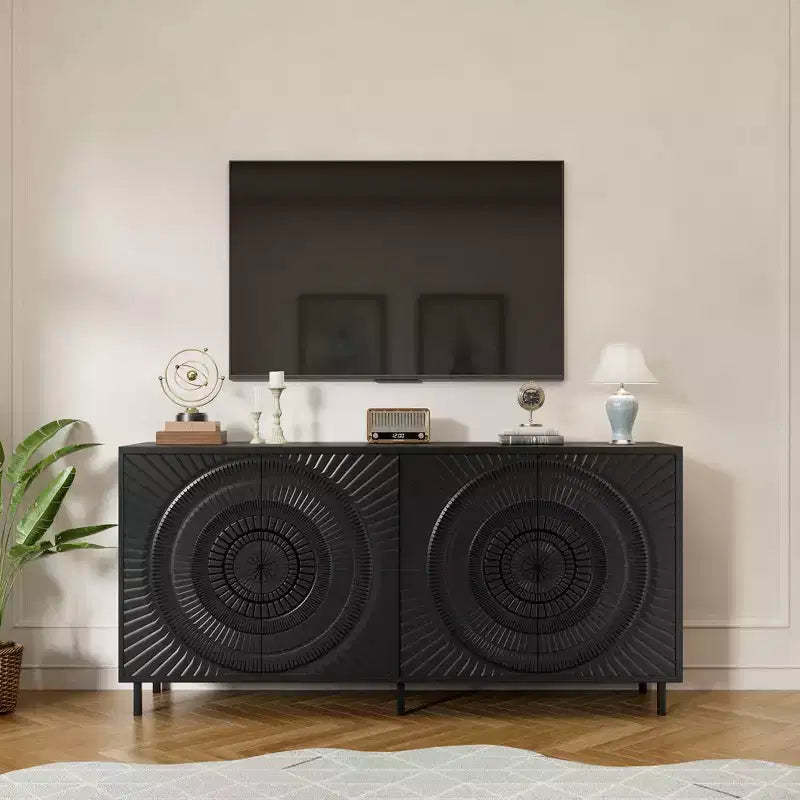 Clihome Modern Black Wood Sideboard Buffet Accent Bedroom Media Hallway Curio Kitchen Hutch Storage Cabinet Home Furniture For Dining Room,Living Room