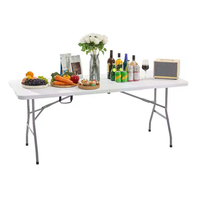 VEVOR Folding Table, 6 Ft Heavy Duty Portable Fold-in-Half Utility Table, Indoor Outdoor Plastic Rectangle Table with Built in Handle, White