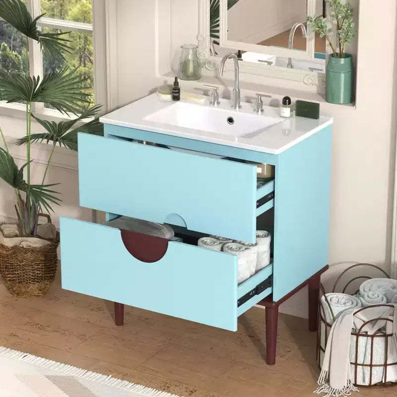 30 Bathroom Vanity Sink Combo , Bathroom Storage Cabinet with Drawers, Single Sink Bathroom Vanity, Blue