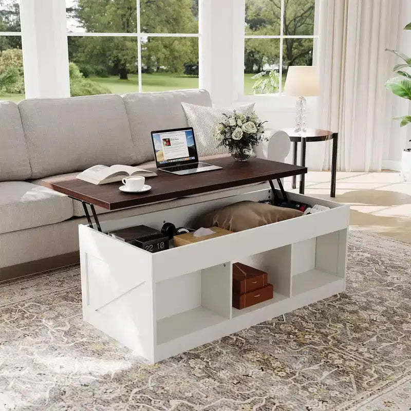 Lift Top Coffee Table, Height Adjustable Cocktail Table with Storage Shelf, Modern Lift-Top Mechanism for Living Room, Office, Sofa Desk