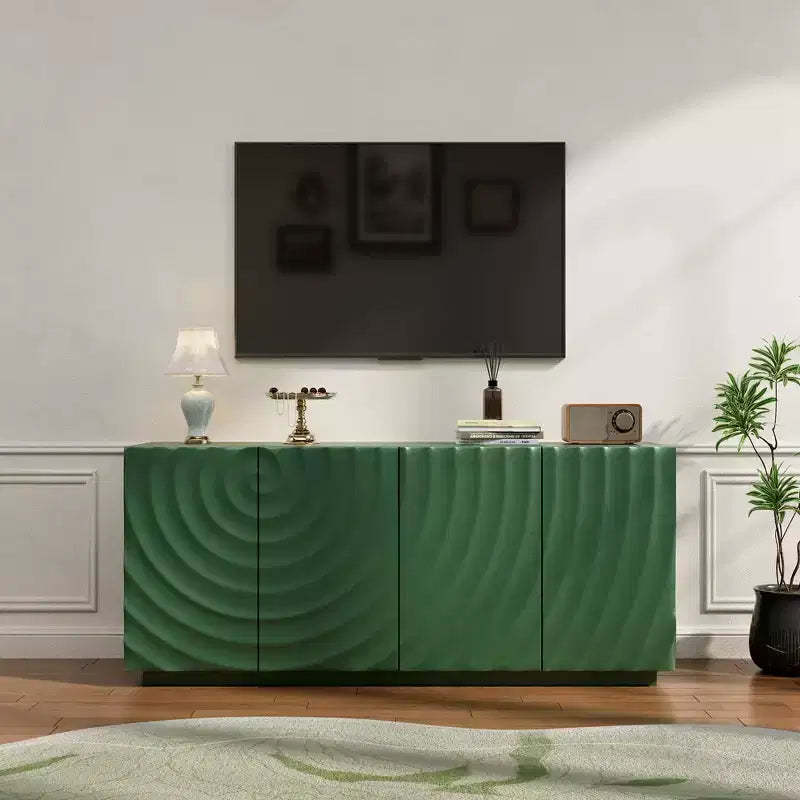 Clihome Sideboard Buffet Cabinet, 59Green Accent Cabinet with 4 Doors,Mid Century Modern Pantry Cabinet,Console Cabinet,Cabinet for Entryway