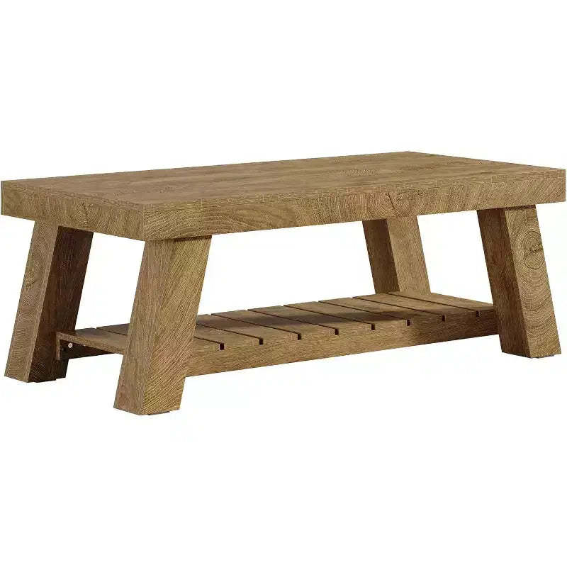 Lantine 47.24 Wood Coffee Table, Farmhouse 2-Tier Rectangular Center Tables for Living Room, Apartment, Home