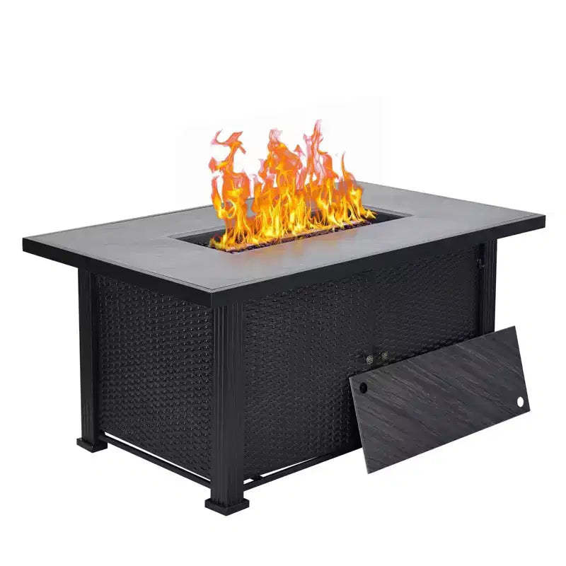 Fire Pit Table, 52'' 2-in-1 50,000 BTU Outdoor Gas Firepit  Rectangular Propane Fire Pit with Glass Guard/Lid/Storage/Covers
