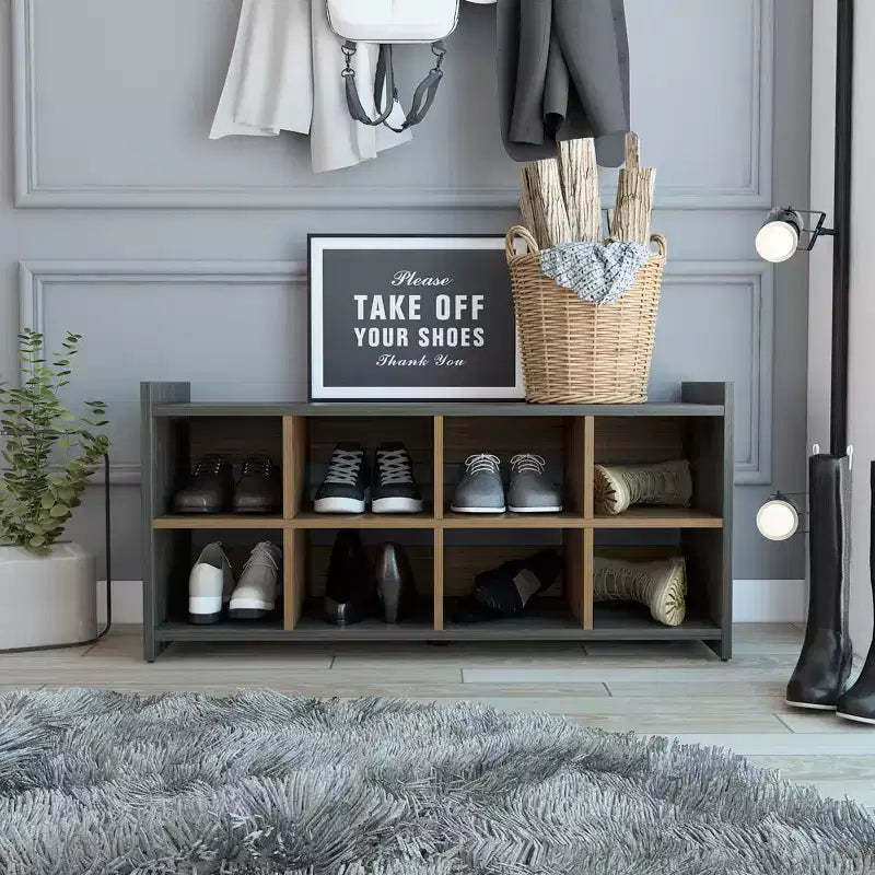 Entryway Shoe Cabinet Coffee Mahogany Finish 8 Pair Shoe Storage Entryway Mudroom