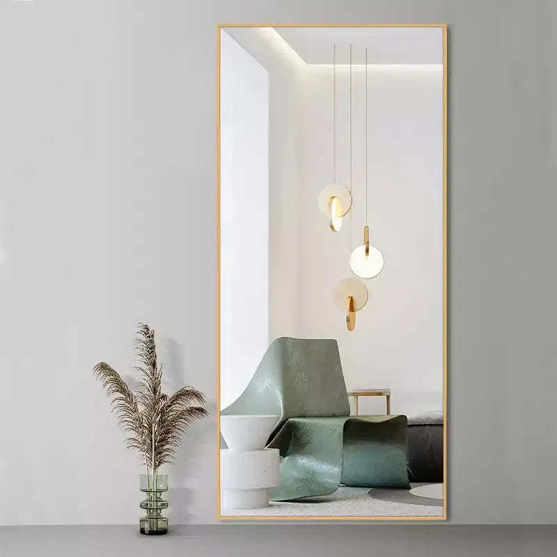 MAYEERTY Gold 33.86 x 70.87 Inch Rectangular Thin Edged Aluminum Alloy Full Length Mirror without Stand for Living Room and Bedroom Wall Decor