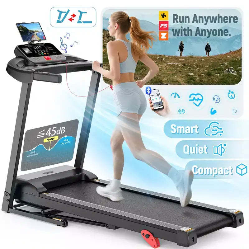 Smart Folding Treadmill with Incline  7.5 MPH, 2.5HP Quiet Motor, 300 lbs Capacity, App & Bluetooth Control for Home Fitness