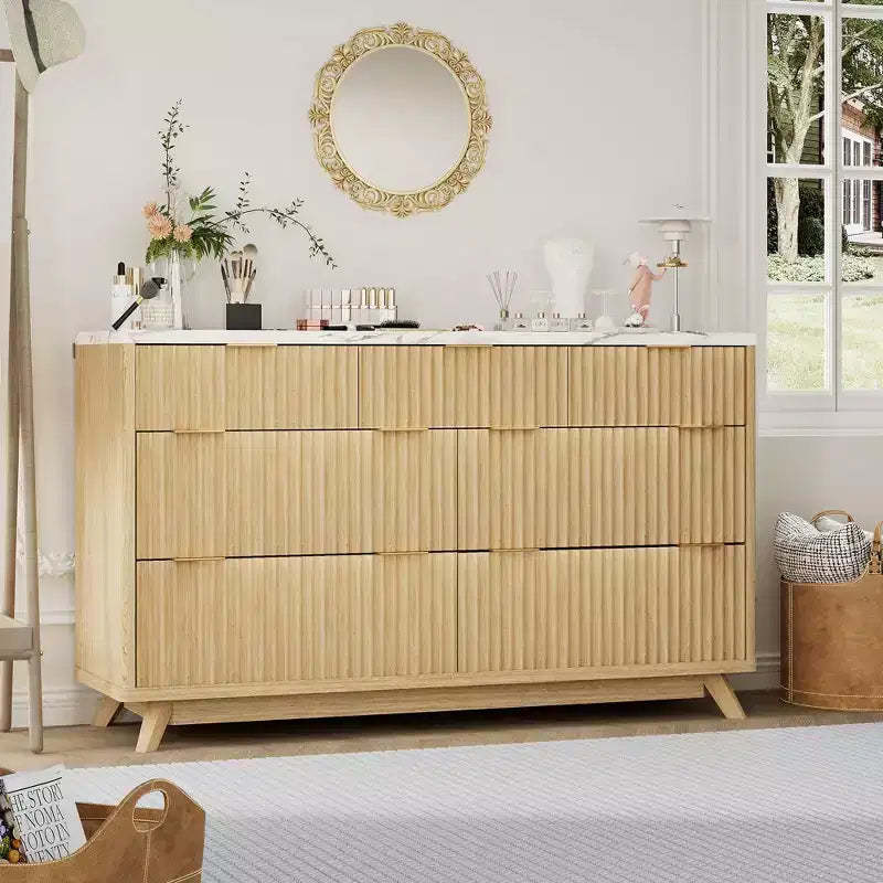 Fluted 7 Drawers Dresser, 54 Wide Modern Chest of Drawers, Curved Profile Design, Large Storage Cabinet Organizer for Bedroom, Living Room, Hallway