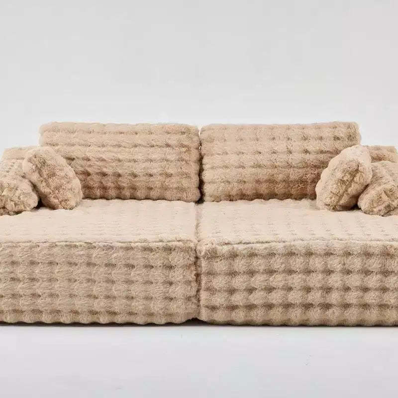 Karl Home |93 inch Wide Bubble Fleece Upholstered Oversized Lounge Sofa Grand Leisure Chaise King Size Boneless Couch Sleeper Sofa Bed for Living Room