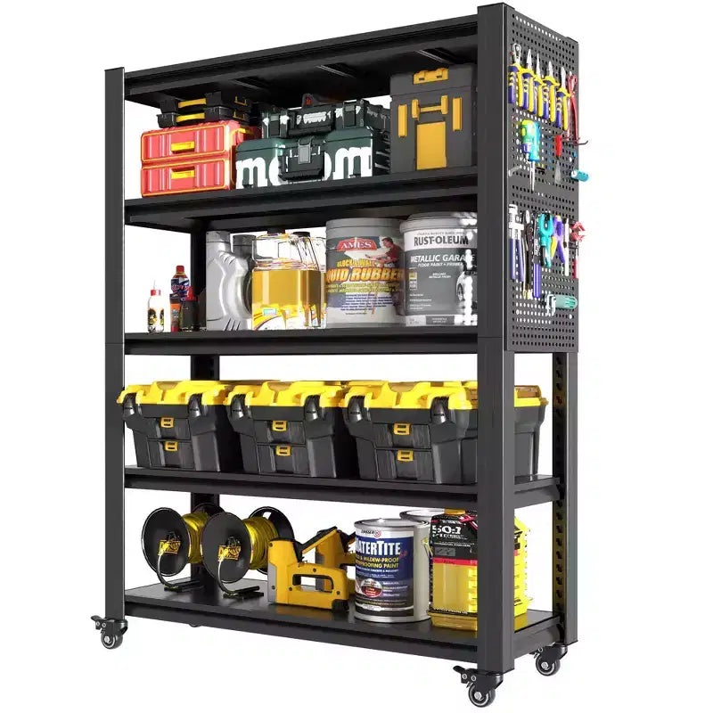 VIYET 78H Heavy-Duty Metal Shelving with Pegboard & Wheels - Adjustable Multipurpose Storage Rack for Garage/Warehouse/Office/Kitchen