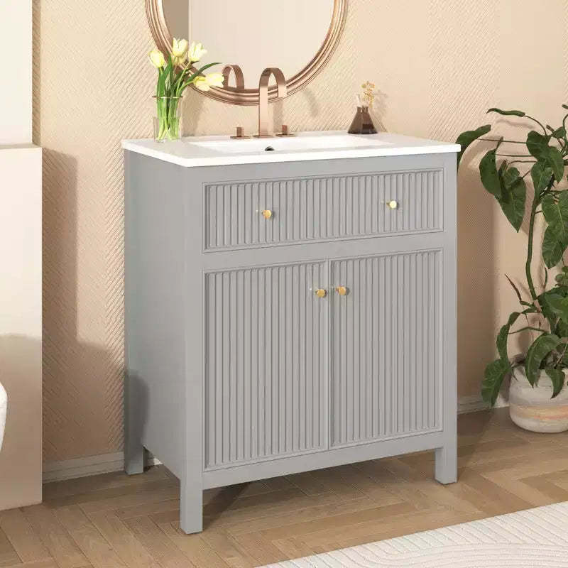 30 Bathroom Vanity with Sink, Bathroom Storage Cabinet with Drawers and Soft Closing Doors, Single Sink Bathroom Vanity, Grey