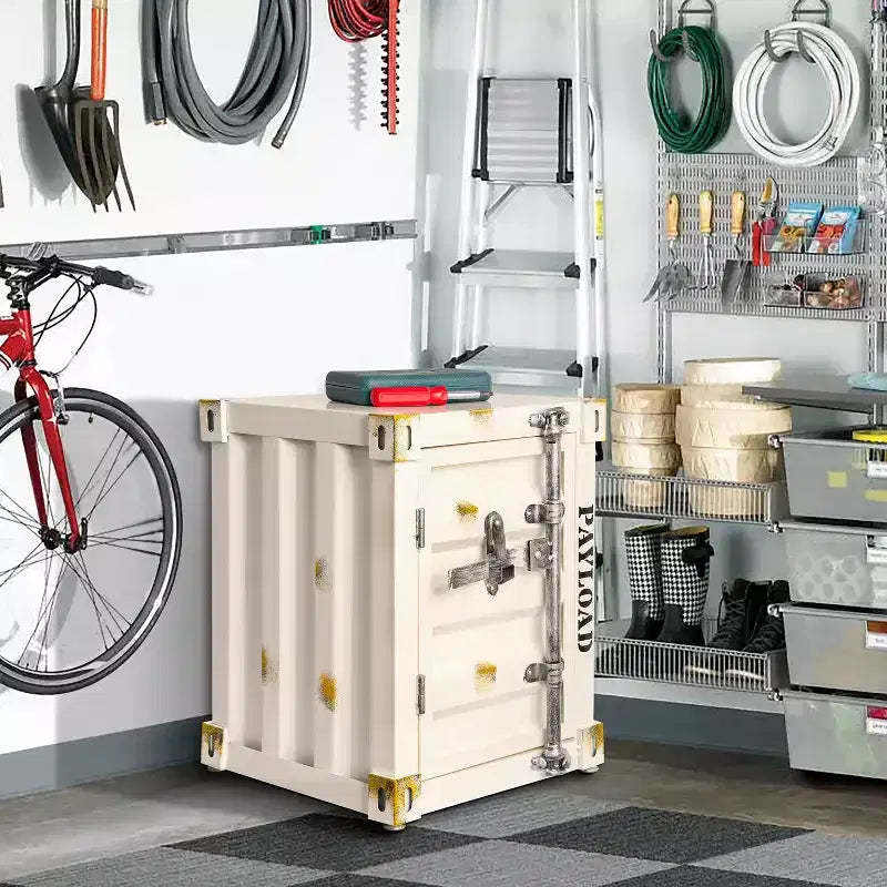 Industrial style shipping container storage cabinet side table end table