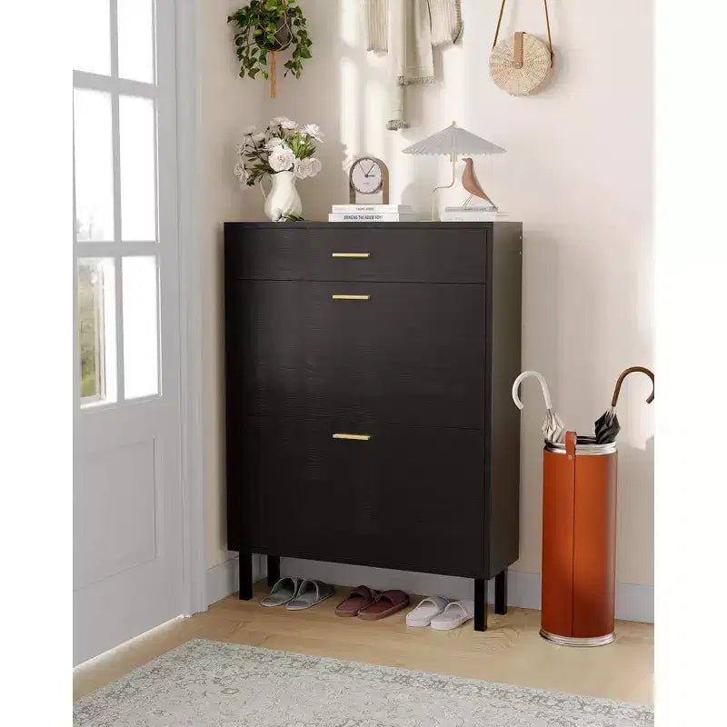 43Shoe Storage Cabinet with Dual Flip Drawers, Hidden Shoe Rack Cupboard, Freestanding Style, Space-Saving Shoe Organizer for Entryway, Hallway