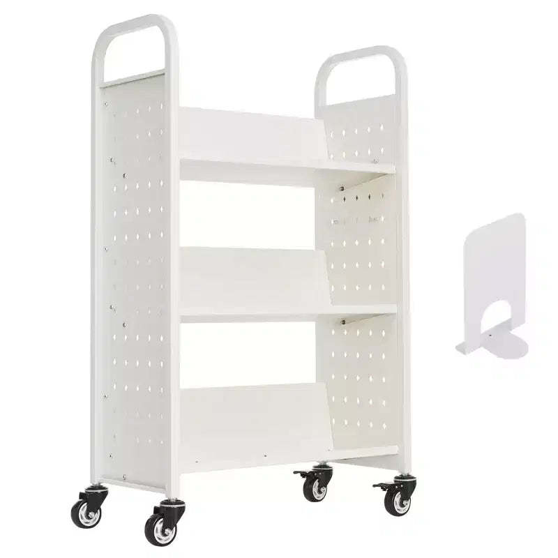 VEVOR Rolling Library Book Cart, 330 lbs Capacity, 30.3 x 15 x 48.0-Inch Library Cart, Single Sided V-Shaped Shelves with 3-Inch Lockable Wheels,White