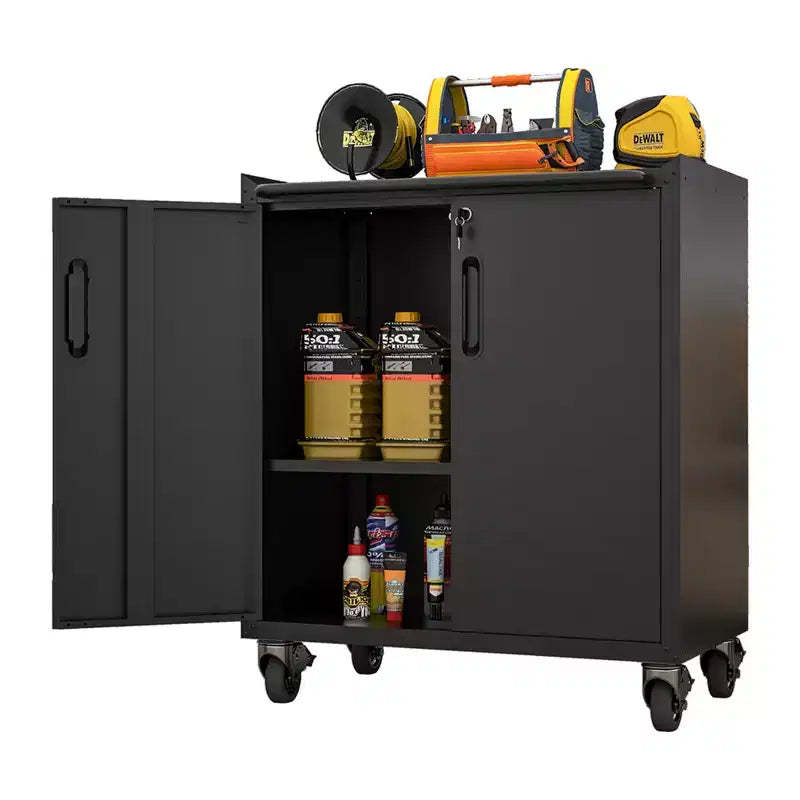 VIYET 31 Rolling Steel Storage Cabinet - Heavy-Duty Metal Locking Cabinet with Adjustable Shelf & Silent Casters for Garage & Home Office