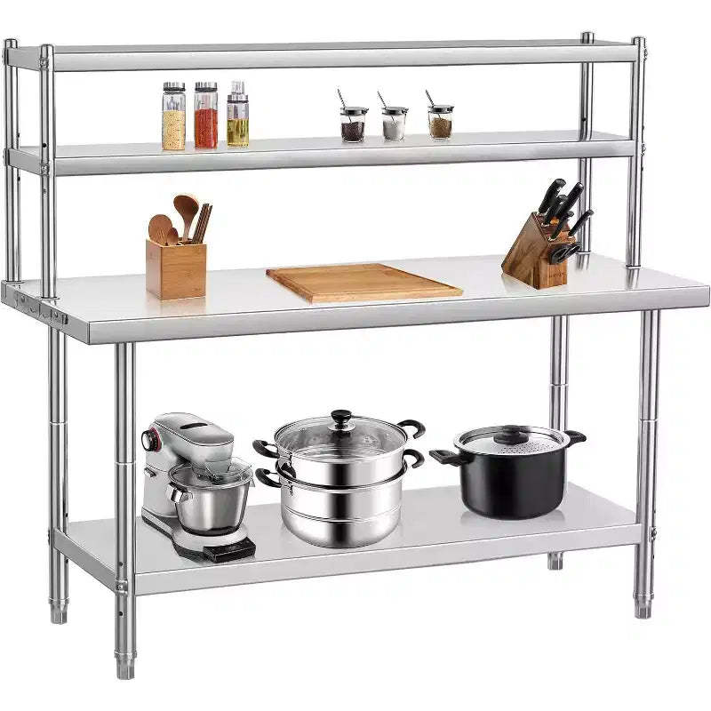 48 x 24-inch Stainless Steel Office Desk with Adjustable Shelves and Hooks, Suitable for Restaurants, Homes and Hotels, NSF Heavy-duty Table